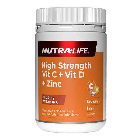 Nutra-Life Vitamin C + Vitamin D + Kẽm cường độ cao 120 viên 