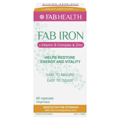 Fab Iron + 维生素B复合物和锌 60粒胶囊