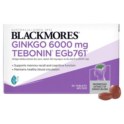 Blackmores Ginkgo 6000mg Tebonin Memory Support 30 Viên 