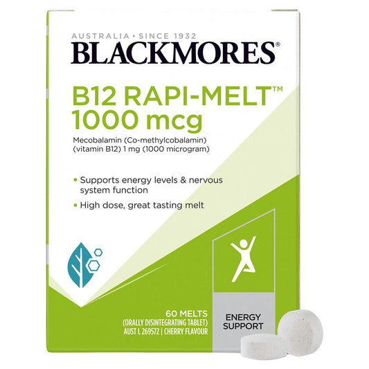 Blackmores B12 Rapi-Melt 1000mcg Energy Support Vitamin B 60 Viên 