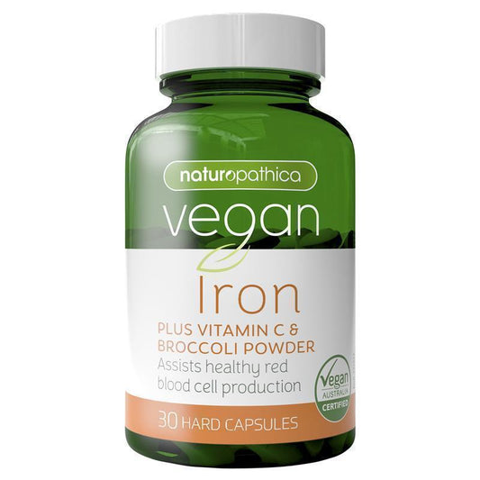 Bột Naturopathica Vegan Iron Plus Vitamin C &amp; Bông cải xanh 30 viên nang 