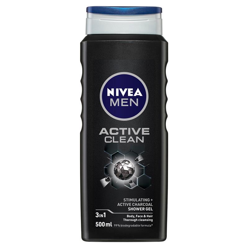 NIVEA MEN Active Clean 3-IN-1 Shower Gel Body Wash 500ml