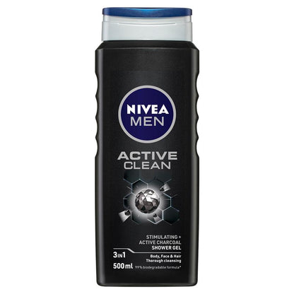 NIVEA MEN Active Clean 3-IN-1 Shower Gel Body Wash 500ml