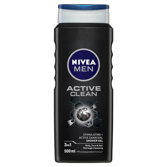 NIVEA MEN Active Clean 3-IN-1 Shower Gel Body Wash 500ml