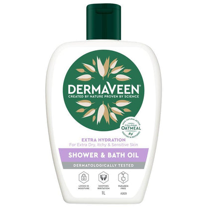DermaVeen 额外保湿沐浴油，适合极度干燥、瘙痒和敏感肌肤，1L 