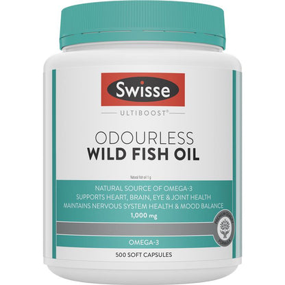 Swisse Ultiboost 无味野生鱼油 1000 毫克 500 粒胶囊 独家尺寸