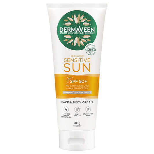 Kem dưỡng ẩm cho mặt và cơ thể DermaVeen Sensitive Sun SPF 50+ 200g 