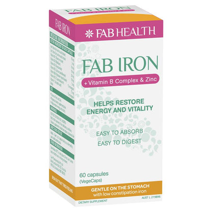 Fab Iron + 维生素B复合物和锌 60粒胶囊