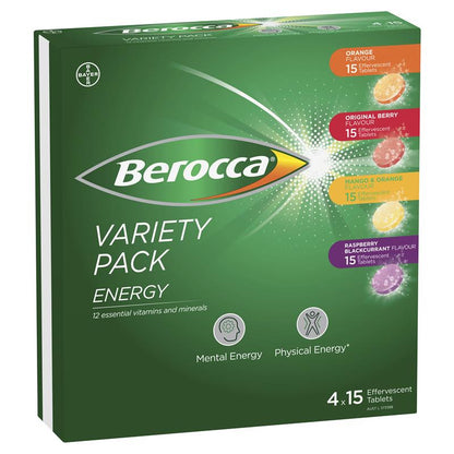 Berocca Energy Variety 60 Viên Sủi Bọt (Gói 4 x 15 Variety) Gói Độc Quyền 