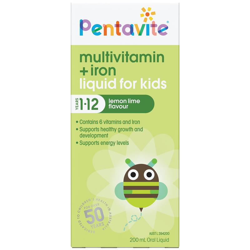Pentavite Multivitamin + Iron Kids dạng lỏng hương chanh 200ml MỚI 