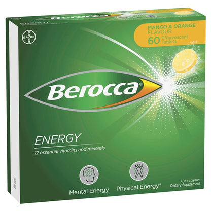 Berocca Energy Mango And Orange 60 Viên Sủi Bọt Size Độc Quyền 