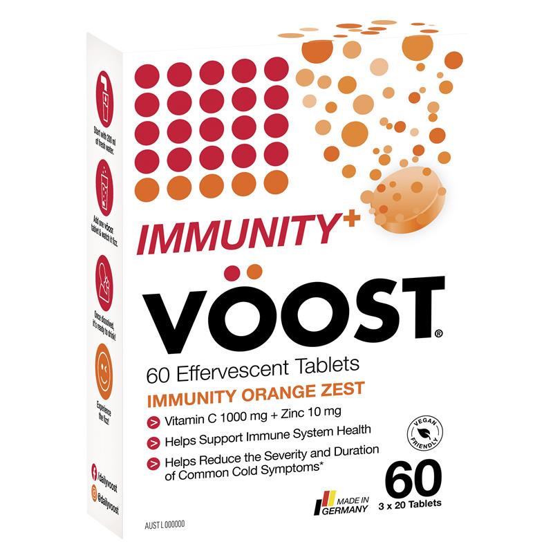 Viên sủi bọt Voost Immunity Orange Zest 60 viên, kích thước độc quyền 