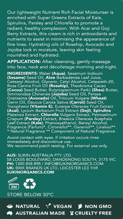 Sukin Super Greens Nutrient Rich Facial Moisturiser 125ml