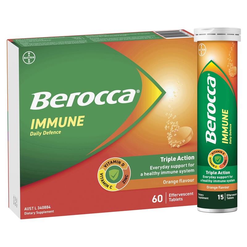 Berocca Immune Daily Defence Orange 60 Viên Sủi Bọt Size Độc Quyền 
