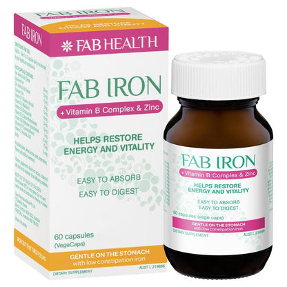 Fab Iron + 维生素B复合物和锌 60粒胶囊