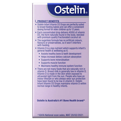 Ostelin Vitamin D Infant Drops - D3 for Kids Bone Health + Immune Support - 2.4mL