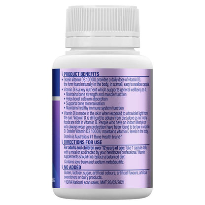 Ostelin 维生素 D 1000IU - D3 促进骨骼健康 + 免疫支持 - 130 粒胶囊