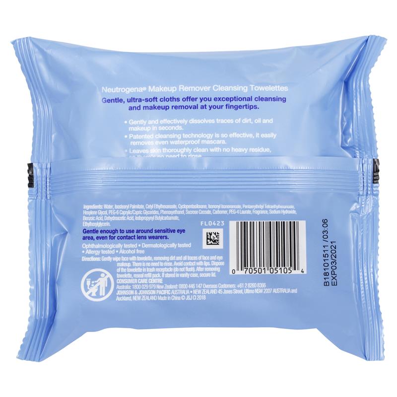 Khăn lau tẩy trang Neutrogena Makeup Remover Cleansing Towelettes Wipes 25 gói 