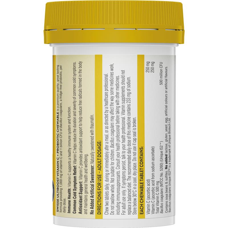 Swisse Vitamin C + Probiotic dạng viên nhai 60 viên 