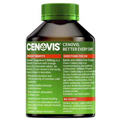 Cenovis Sugarless Vitamin C hỗ trợ miễn dịch 500mg - 300 viên nhai hương cam 