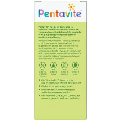 Pentavite Multivitamin + Iron Kids Liquid Lemon Lime 200ml NEW