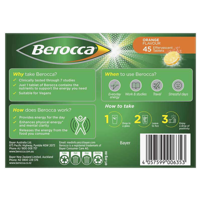 Berocca Energy Orange 45 Effervescent Tablets