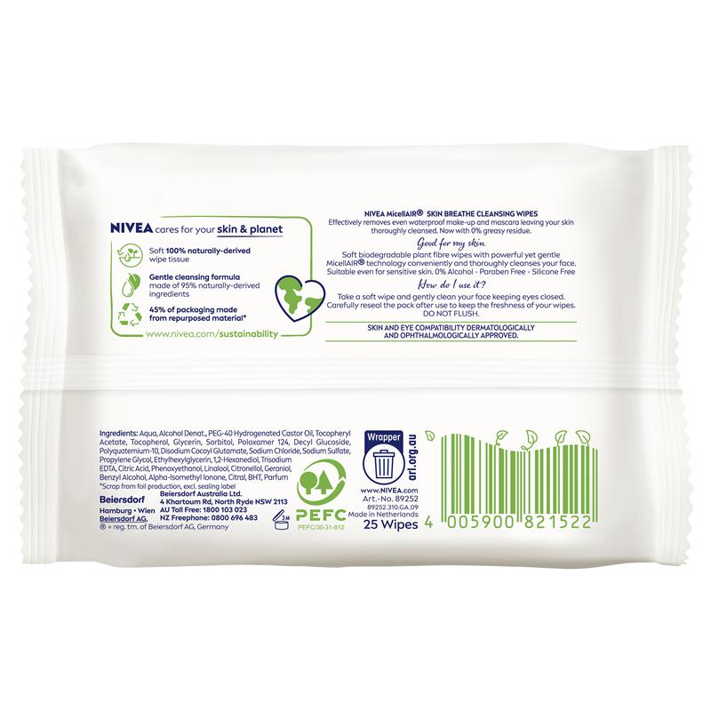 NIVEA Daily Essentials 可生物降解胶束清洁湿巾 25 片装