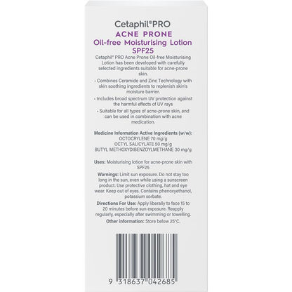 Cetaphil Pro Acne Prone Oil Free Facial Moisturising Lotion SPF 25 118ml