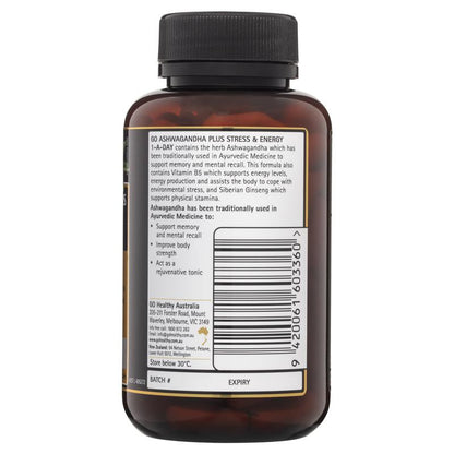 GO Healthy Ashwagandha Plus Stress &amp; Energy 1-A-DAY 120 Viên nang cứng Kích thước độc quyền 