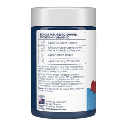 Kẹo dẻo Bioglan Therapeutic Magnesium + Vitamin D3 65 viên 