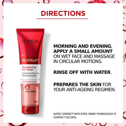 L'Oreal Paris Revitalift Resurfacing Glycolic Acid Gel Wash 150ml