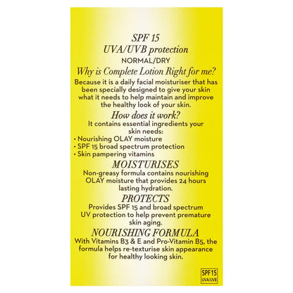 Olay Complete UV Protection Moisturiser Lotion Normal/Dry SPF15 150mL