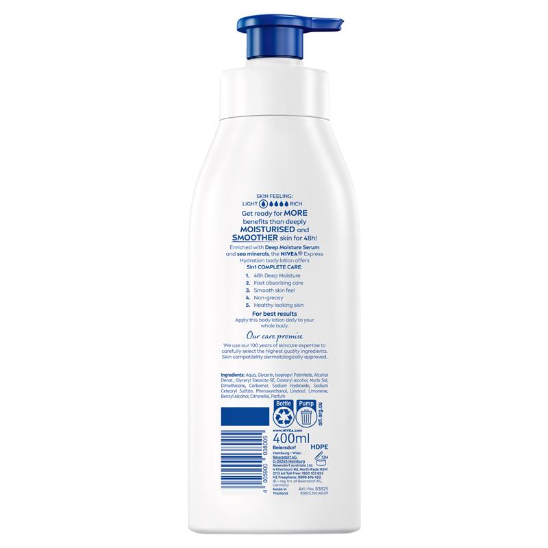 NIVEA Express Hydration Body Lotion Moisturiser 400ml
