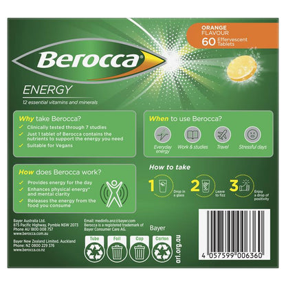 Berocca Energy Orange 60 Effervescent Tablets Exclusive Size