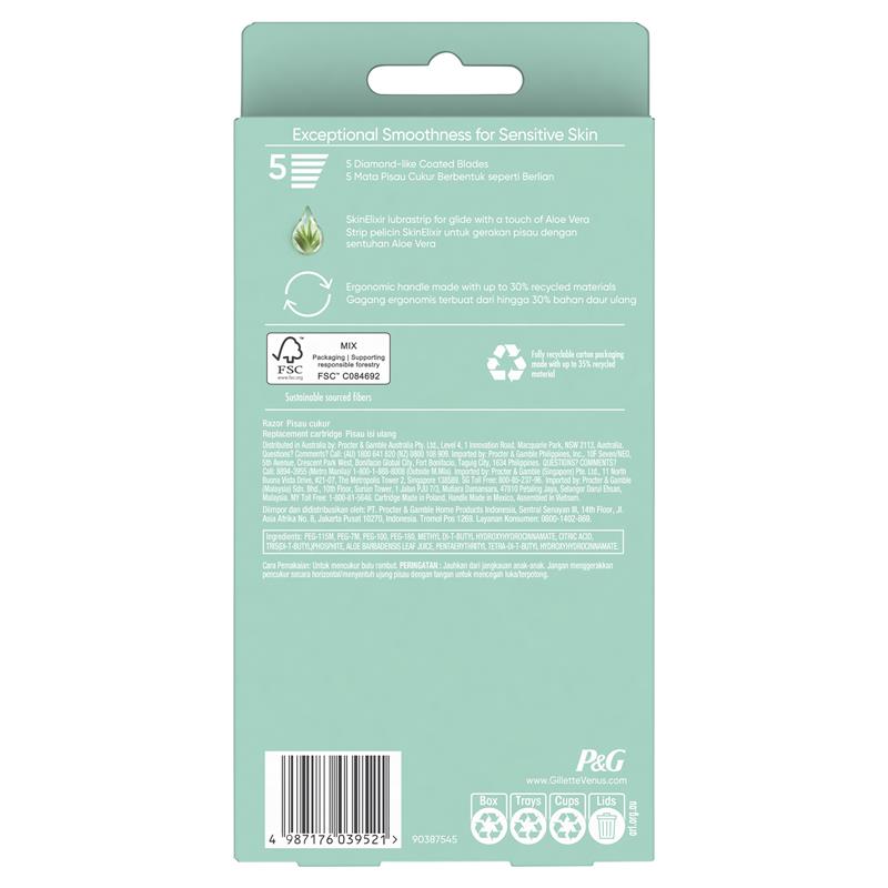 Tay cầm dao cạo Gillette Venus Deluxe Smooth Sensitive + 2 lưỡi dao thay thế 