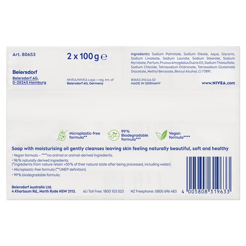 NIVEA Crème Soft Soap Bar Moisturising 100g Twin Pack