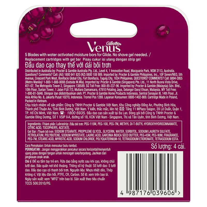 Bộ 4 lưỡi dao cạo râu Gillette Venus Comfort Glide Sugarberry 
