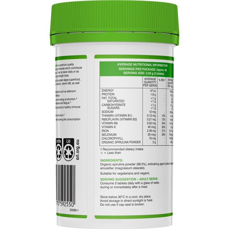 Swisse Organic Spirulina 1000mg 200 Tablets