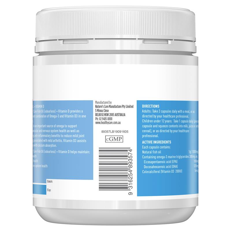 Healthy Care 鱼油+维生素D 200粒胶囊