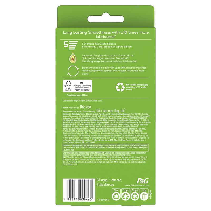 Tay cầm dao cạo râu Gillette Venus Extra Smooth + 2 lưỡi dao thay thế 