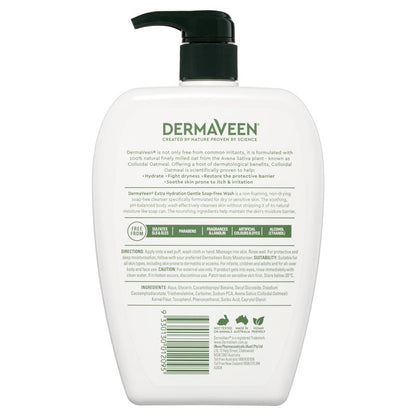 DermaVeen 额外保湿温和无皂洗液，适合极度干燥、瘙痒和敏感肌肤，1L 