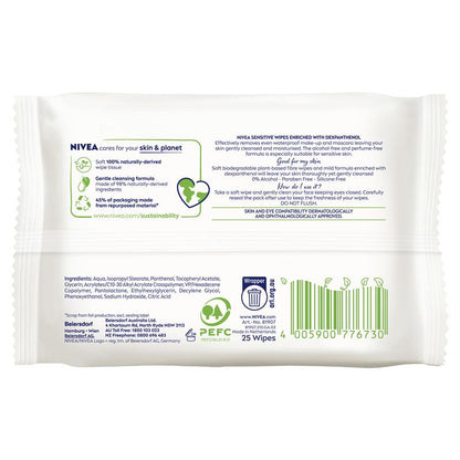 NIVEA Daily Essentials Biodegradable Fragrance Free Facial Cleansing Wipes 25pk