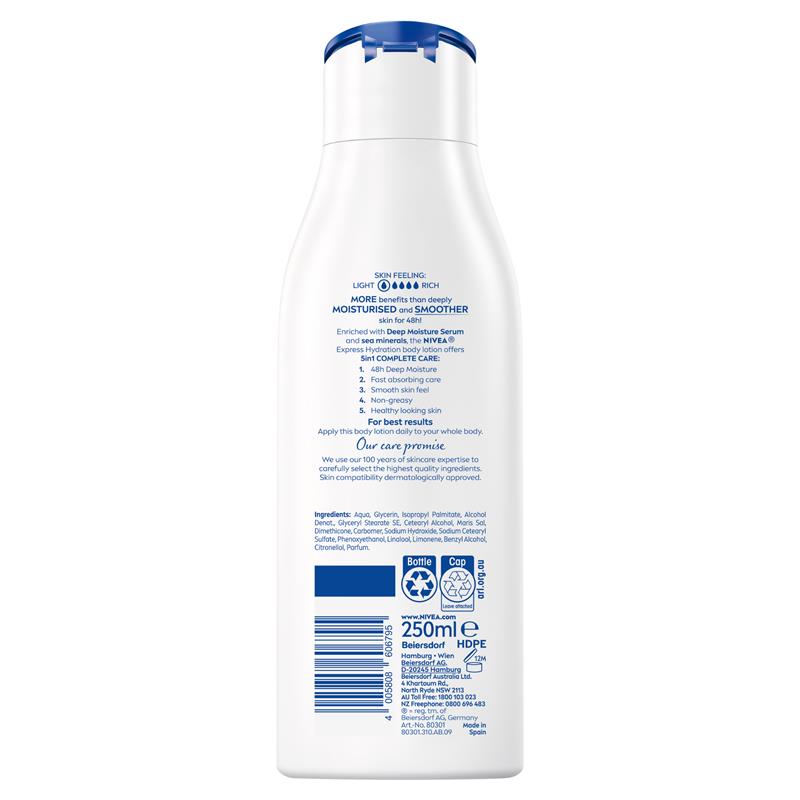 NIVEA Express Hydration Body Lotion Moisturiser 48H 250ml