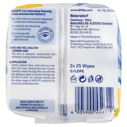 Nivea Visage Daily Essentials Refreshing Facial Wipes 25 Twin Pack
