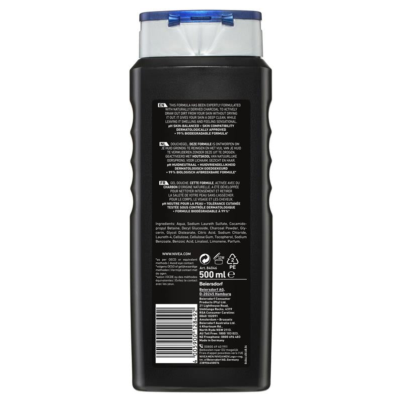 NIVEA MEN Active Clean 3-IN-1 Shower Gel Body Wash 500ml