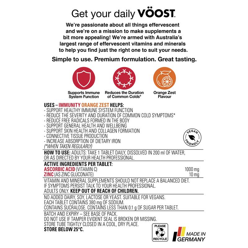 Viên sủi bọt Voost Immunity Orange Zest 60 viên, kích thước độc quyền 