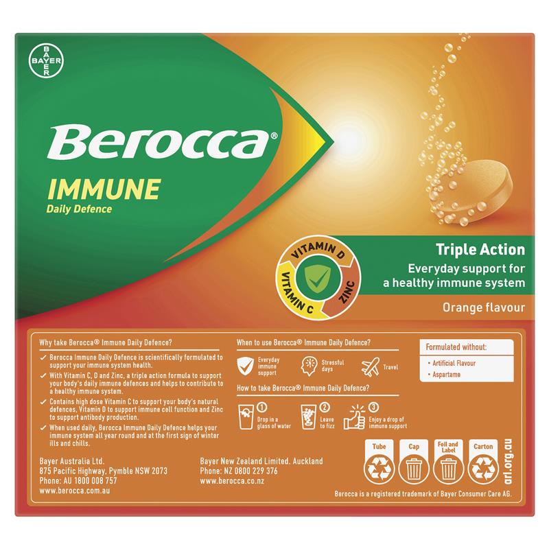 Berocca Immune Daily Defence Orange 60 Viên Sủi Bọt Size Độc Quyền 