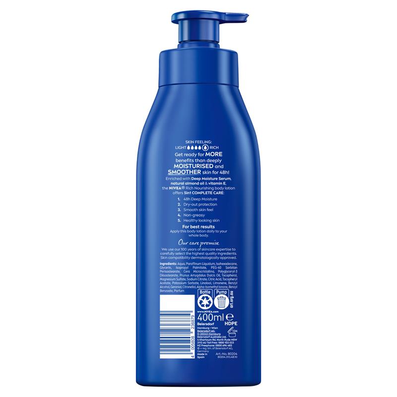 NIVEA Rich Nourishing Body Lotion Moisturiser 48H 400mL