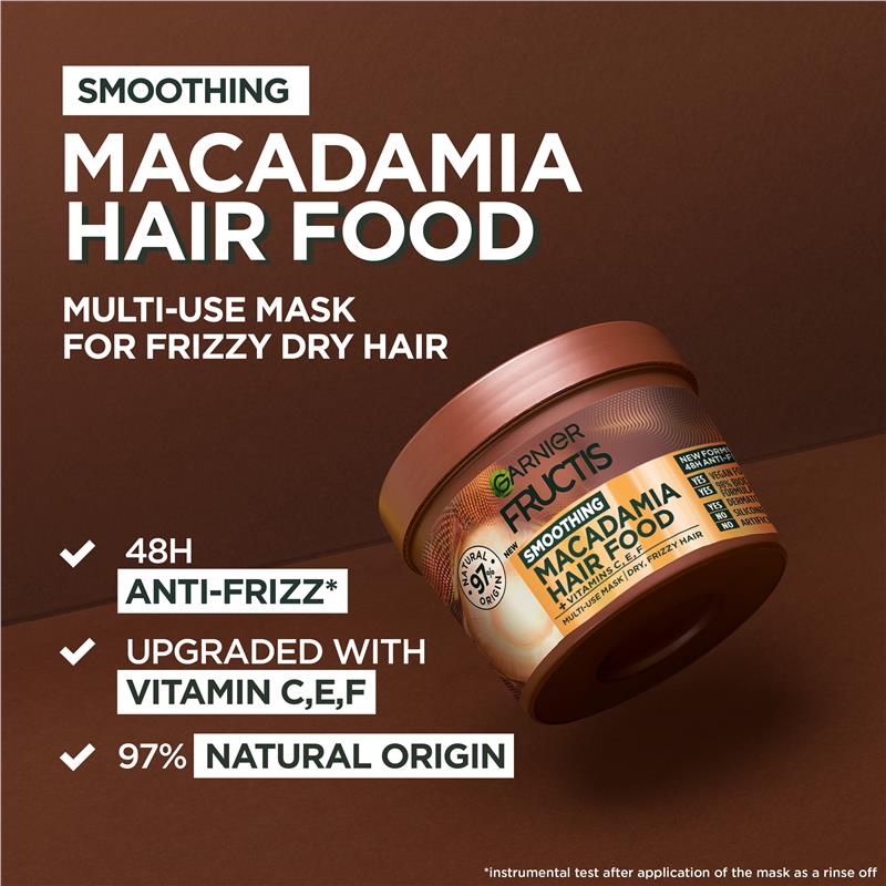 Mặt nạ dưỡng tóc Garnier Fructis Hair Food Smoothing Macadamia 3 trong 1 dành cho tóc khô và khó vào nếp 390ml 