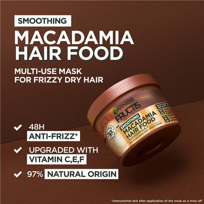 Mặt nạ dưỡng tóc Garnier Fructis Hair Food Smoothing Macadamia 3 trong 1 dành cho tóc khô và khó vào nếp 390ml 